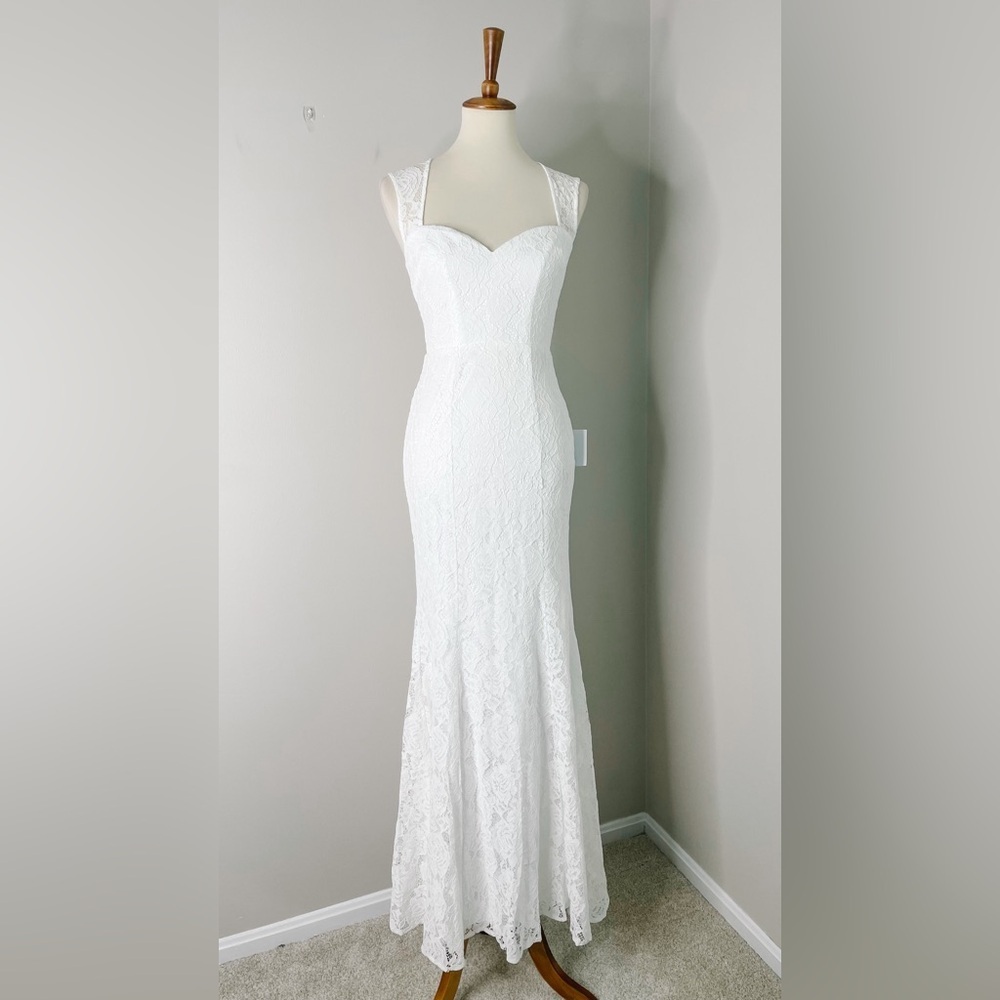 LULUS Rosetta White Lace Sweetheart Mermaid Maxi Dress NWT - Picture 2 of 10